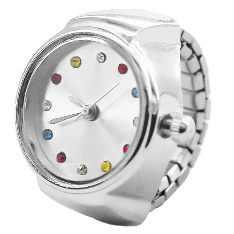 New Hot Sales Creative Diamond-Set Ring Watches With Alloy Cases, Finger Round Dials For Couples And Men