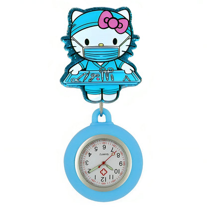MINISO Lovely Cartoon Kitty Cat Hospital Nurse Doctor Medical Workers Office Badge Reel FOB Pocket Watches Hang Clock Gifts