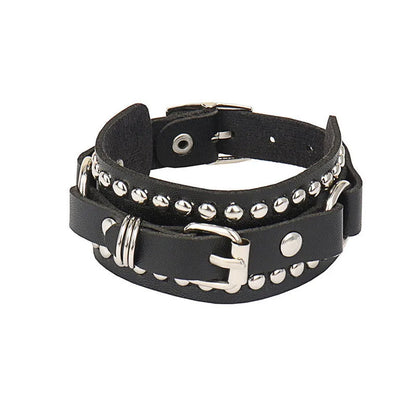 90s Fashion Punk Style Bracelet Personality PU Leather Three Rows Spikes Square Stud Bracelets Bangle 2024