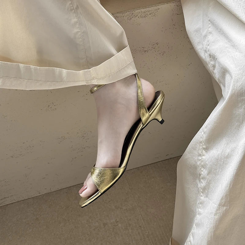 QUTAA 2025 Sexy Slingbacks Women High Heels Sandals Open Toe Pumps Shoes Party Genuine Leather Wedding Shoes Office Size 34-43