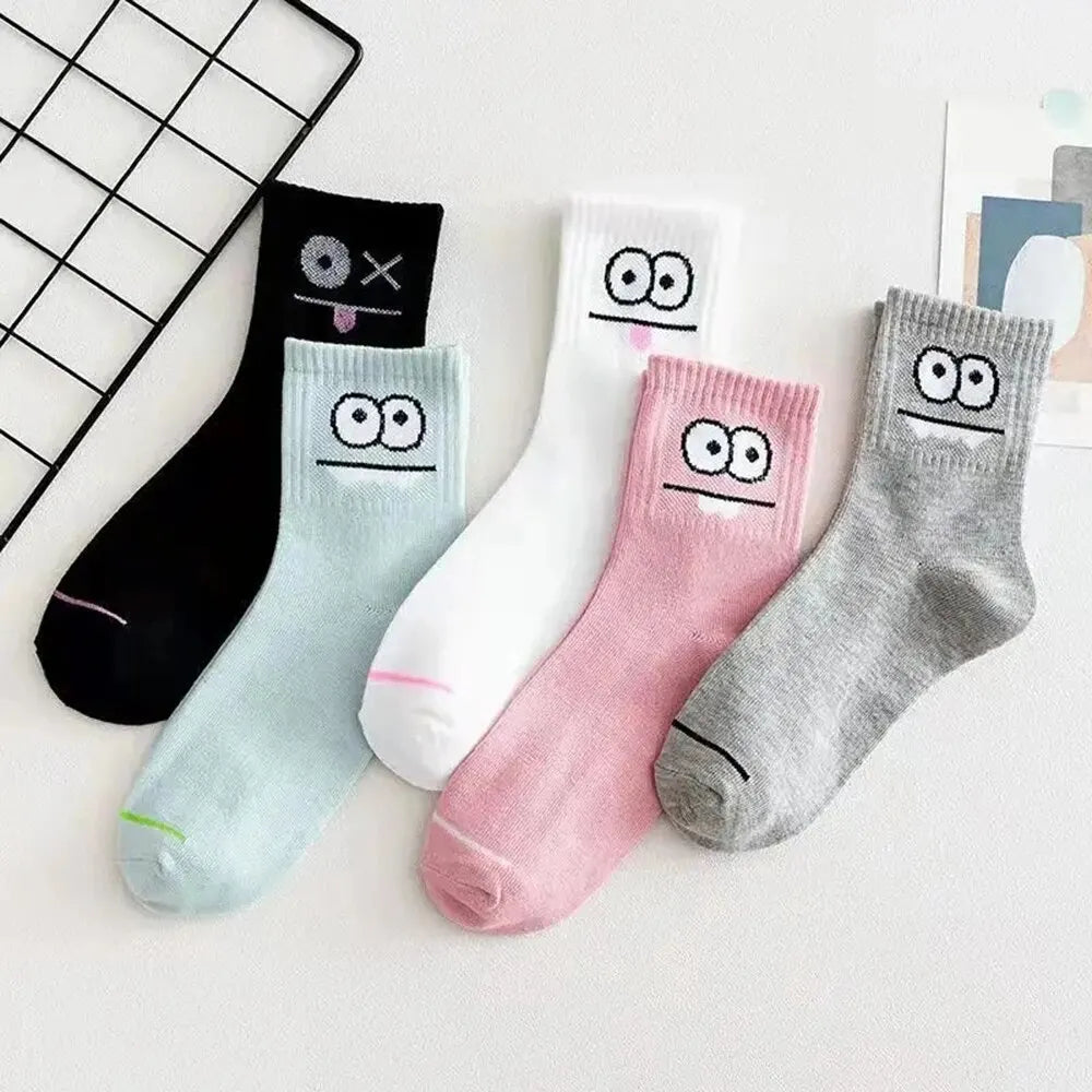 5/10 Pairs Women's Cute Expression Printed Ankle Socks Comfort Interesting Spring Autumn Medium Tube Sock Girls' Short Socks