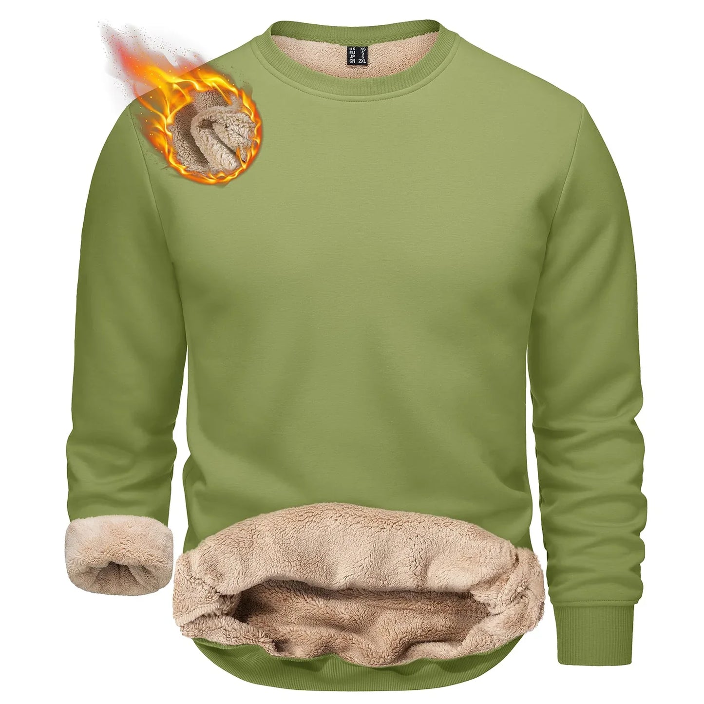 TACVASEN Winter Thicken Fleece Crewneck Sweatshirt Mens Warm Sherpa Lined Heavy Winter Pullover Basic Tops Shirts No Hood Hoodie