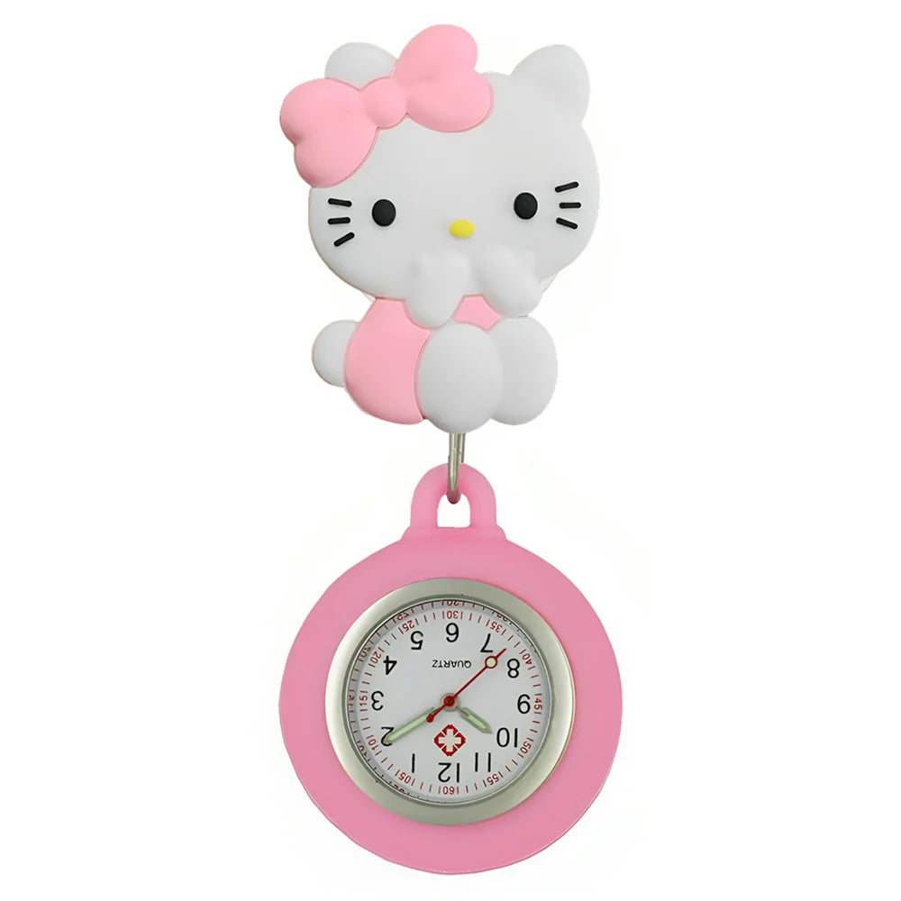 MINISO Cartoon Cute Cat Dog Rabbit Kitty Nurse Doctor Students Pretty Badge Reel Clip Hang Pocket Watches Clock Hospital Gifts