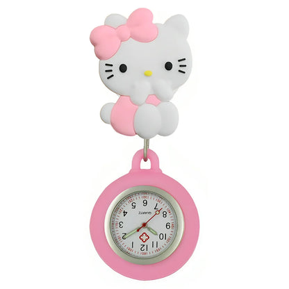 MINISO Cartoon Cute Cat Dog Rabbit Kitty Nurse Doctor Students Pretty Badge Reel Clip Hang Pocket Watches Clock Hospital Gifts