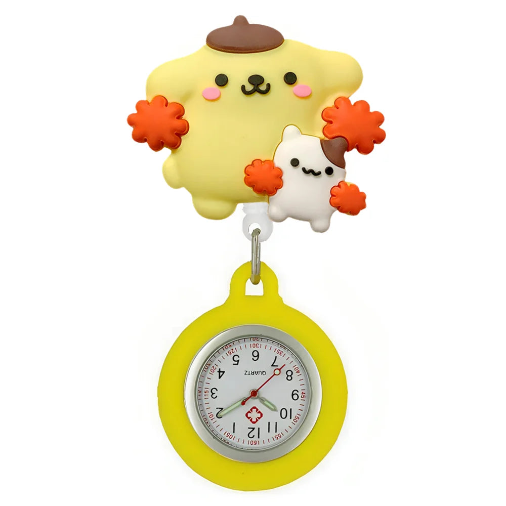 MINISO Cartoon Cute Cat Dog Rabbit Kitty Nurse Doctor Students Pretty Badge Reel Clip Hang Pocket Watches Clock Hospital Gifts