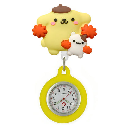 MINISO Cartoon Cute Cat Dog Rabbit Kitty Nurse Doctor Students Pretty Badge Reel Clip Hang Pocket Watches Clock Hospital Gifts