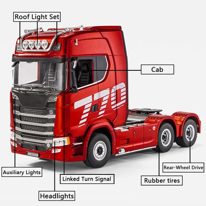 HUINA 1/18 19CH RC Truck 1501 770S Scania Alloy Tractor 2.4G Remote Control Engineering Trailer Truck with Light and Sound Toys