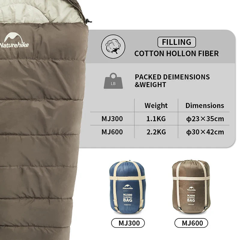 Naturehike Sleeping Bag MJ300 -1?? Lightweight MJ600 -12?? Mummy Sleeping Bag Outdoor Camping Cotton Winter Sleeping Bag