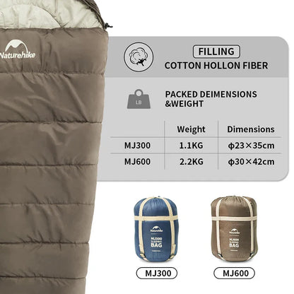 Naturehike Sleeping Bag MJ300 -1?? Lightweight MJ600 -12?? Mummy Sleeping Bag Outdoor Camping Cotton Winter Sleeping Bag