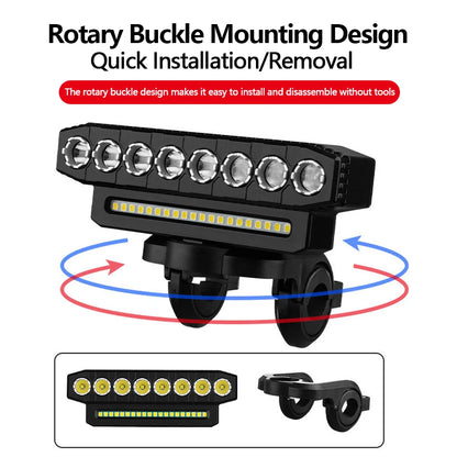 8 LED Bike Front Light Cycling Bike Headlight with 120dB Horn 6 Lighting Modes MTB Road Bicycle Bell Front Light Easy to Install