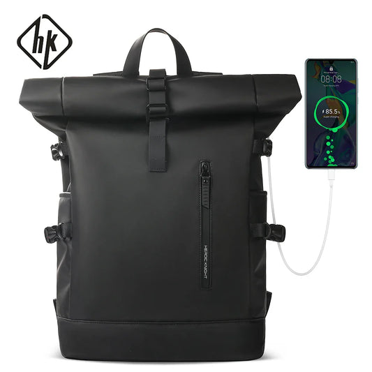HK Expandable Travel Backpack Men Large Capacity Waterproof 15.6a€?Laptop Bag Hiking Rucksack Cycling Daypack Bag with USB Port