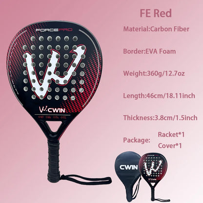 Cwin Paddle Racket Carbon Fiber Soft EVA Face for Adult Prefessional Training Tennis Paddle Racquet with Padel Shovel Protector