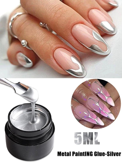 Metallic Painting Gel Chrome Gold Silver Rose Gold Mirror Effect Nail Polish Super Bright Drawing Line French Nail Art Varnish