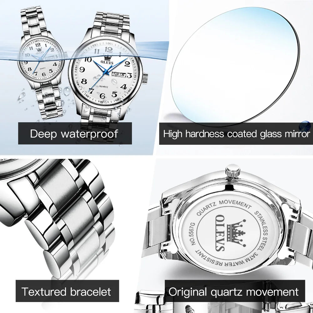 OLEVS 5567 Couple Watches Waterproof Luminous Wristwatch for Lover Date Men¡®s and Women's Wristwatch Simple Fashion