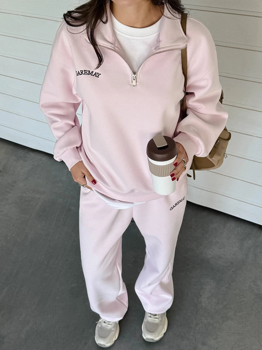 Spring Women's Tracksuit with Zipper Cotton Oversize Classic Pink  Two Piece Set Women Casual  Yellow Trouser Suits for Women