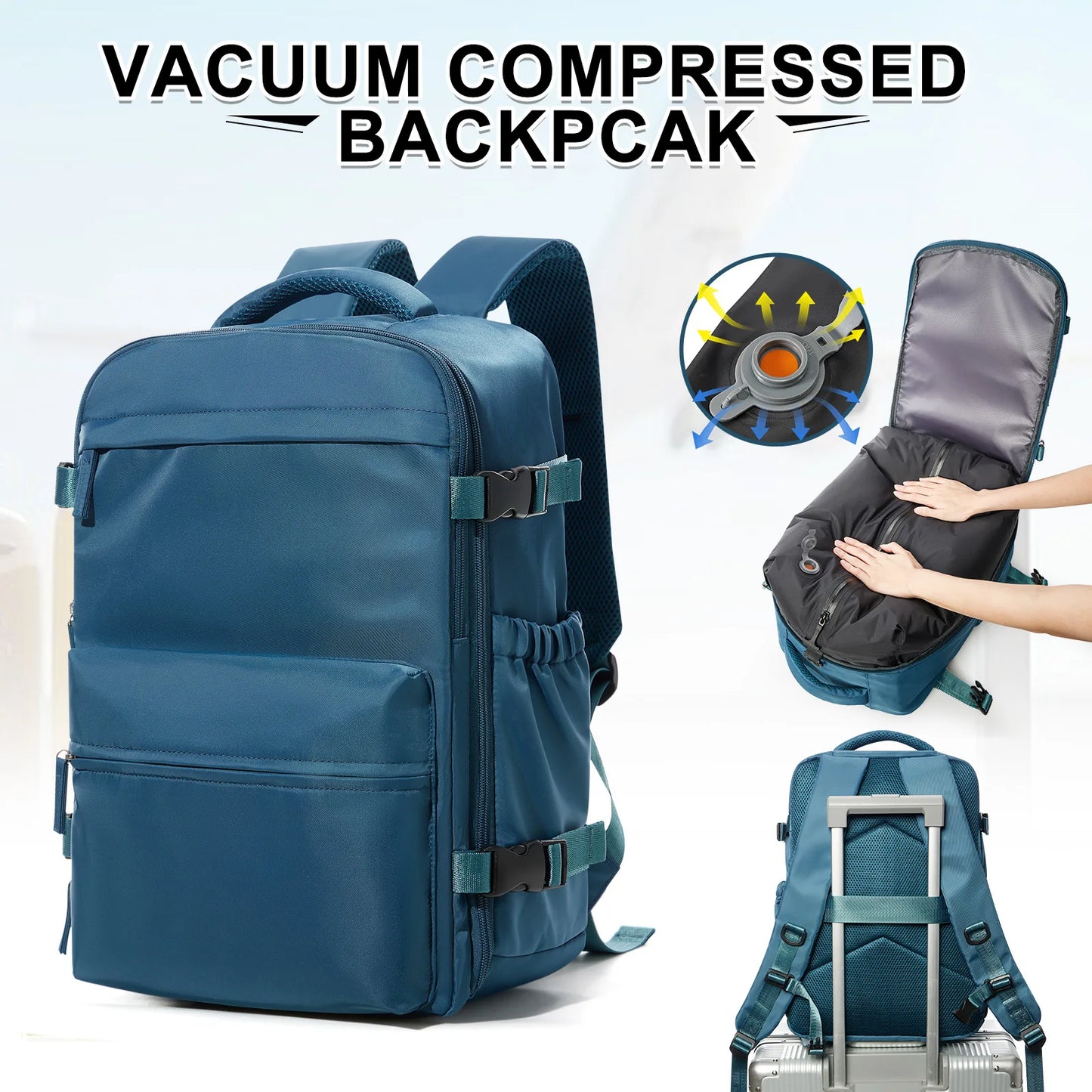 Fashion College Backpack Men Vacuum Compression Backpack, Women Men 15.6in Laptop Backpack Expand Hiking Vacuum Travel Backpack