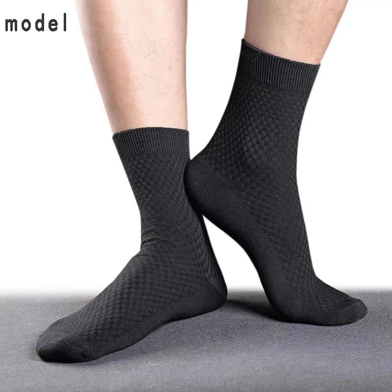 5 Pairs Men Bamboo Fiber Crew Casual Socks Man High Quality Spring Summer Autumn Business Breathable Black Male Dress Long Socks