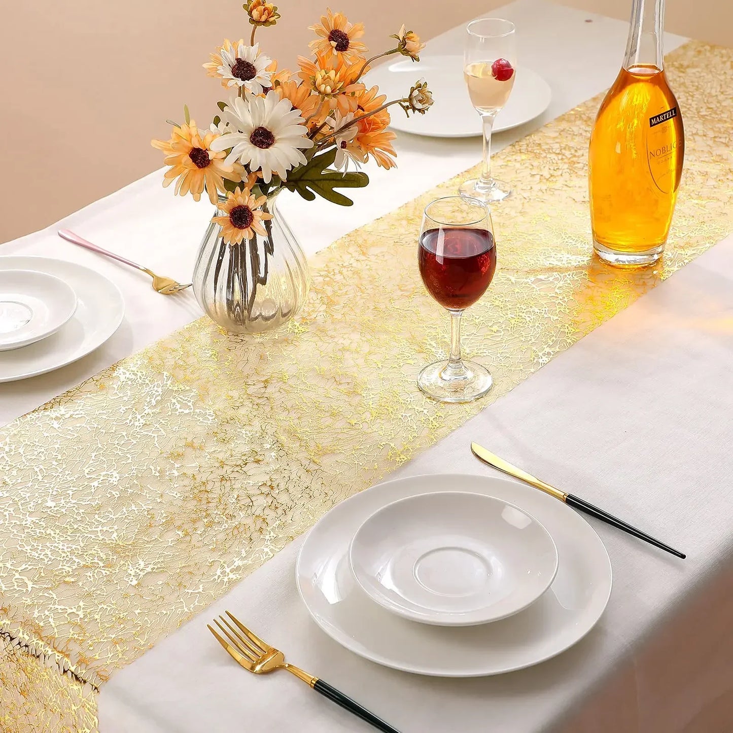 30x500cm Gold Table Runner Metallic Glitter Table Cloths Runner Metallic Roll Rectangle for Birthday Wedding Home Table Decor