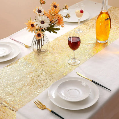 30x500cm Gold Table Runner Metallic Glitter Table Cloths Runner Metallic Roll Rectangle for Birthday Wedding Home Table Decor