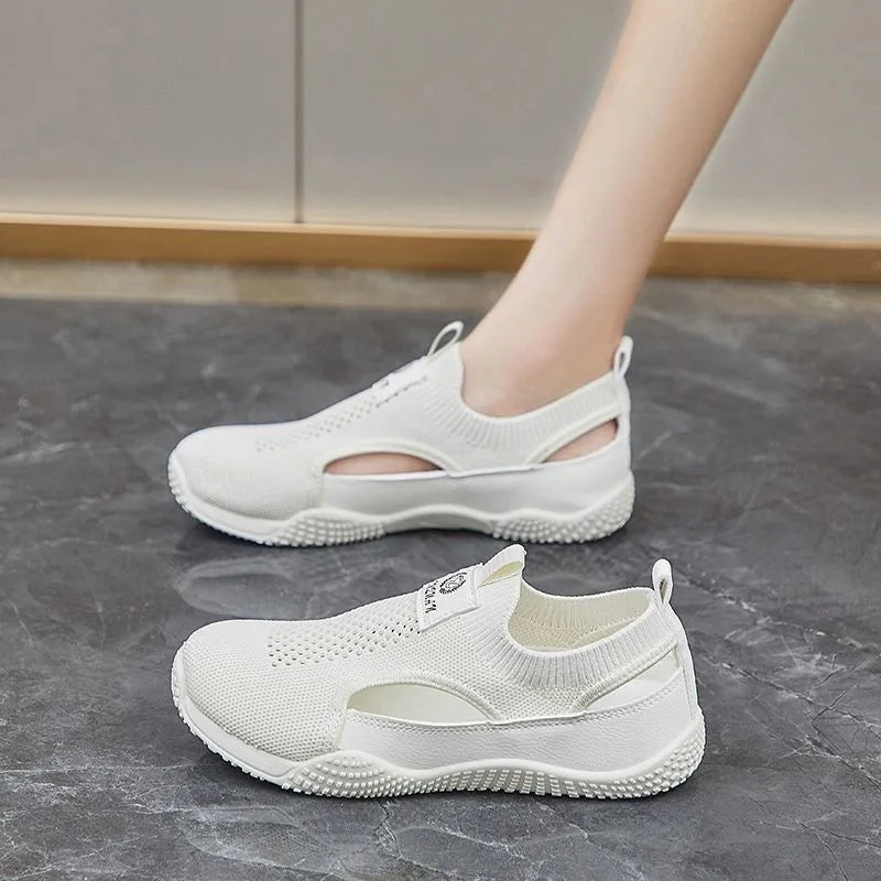 Breathable Fly Knit Materni Sandals Women's Slip-On Head Covering Flat oes Comfortable Casual Faionable Summer Sneakers