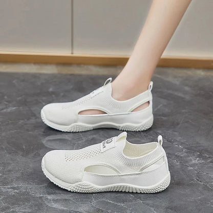 Breathable Fly Knit Materni Sandals Women's Slip-On Head Covering Flat oes Comfortable Casual Faionable Summer Sneakers