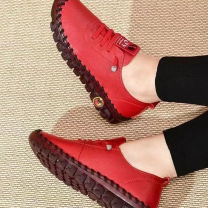 2025 Spring and Autumn Hand-stitched Single Shoes Large Size Women's Shoes Middle-aged Mom Shoes White Shoes Flat Casual Shoes