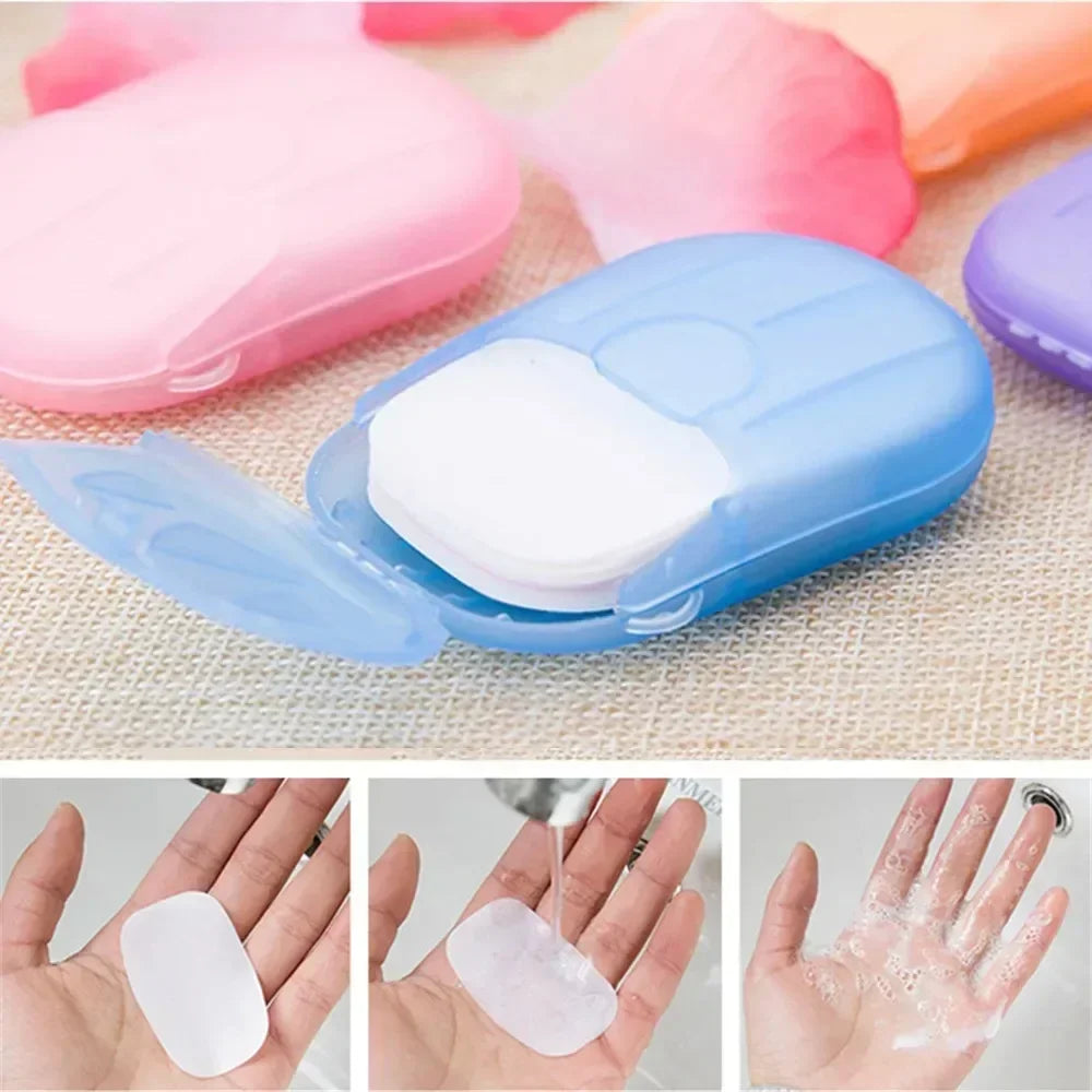 20/60/100Pcs Travel Soap Paper Disposable Boxe Mini Sheet Soap Washing Hand Kitchen Bathroom Supplies Outdoor Camping Paper Soap
