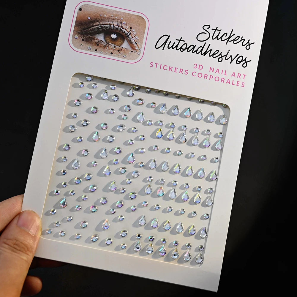 1Pcs Face Diamond Gem Sticker 5D Colorful Rhinestone Tattoo Eyeshadow Stickers fo Festival Nail Body Makeup Bling Jewel DIY Deco