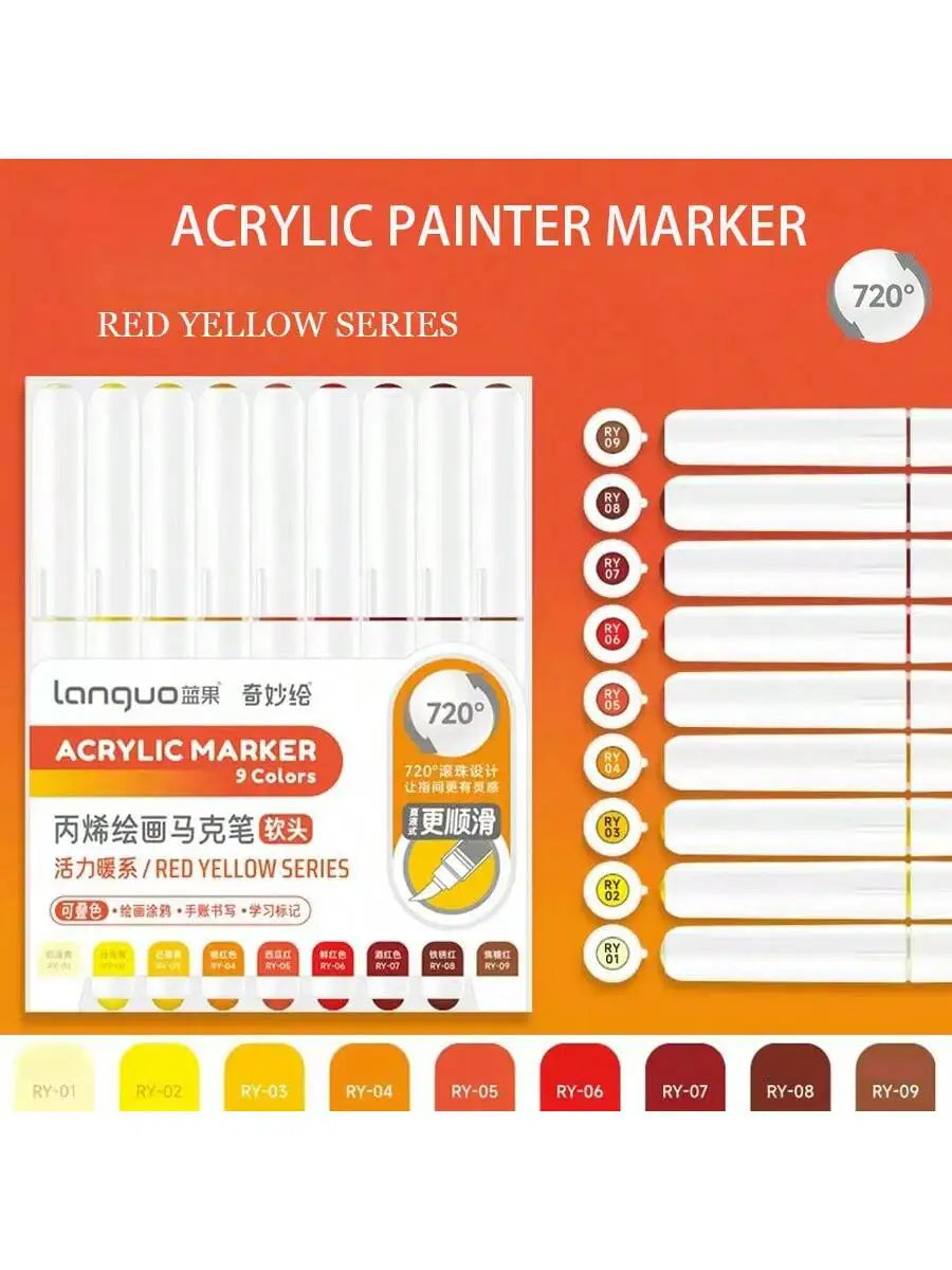 Languo 9pcs/box Soft Brush Acrylic Marker Pen Set£¬DIY Hand Drawn,Paint Art Markers pens,Student Graffiti Acrylic Paint Pens,M720