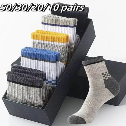 50/30/20/10 pairs of men's mid-calf socks Sweat-absorbent all-season socks Mixed colors
