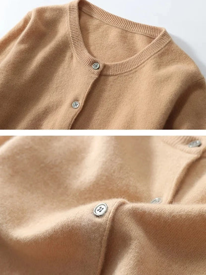 2025 New Worsted Spring And Autumn Women Cardigan Round Neck Knitwear Solid Color Fashion High-grade Knitwear Sweater