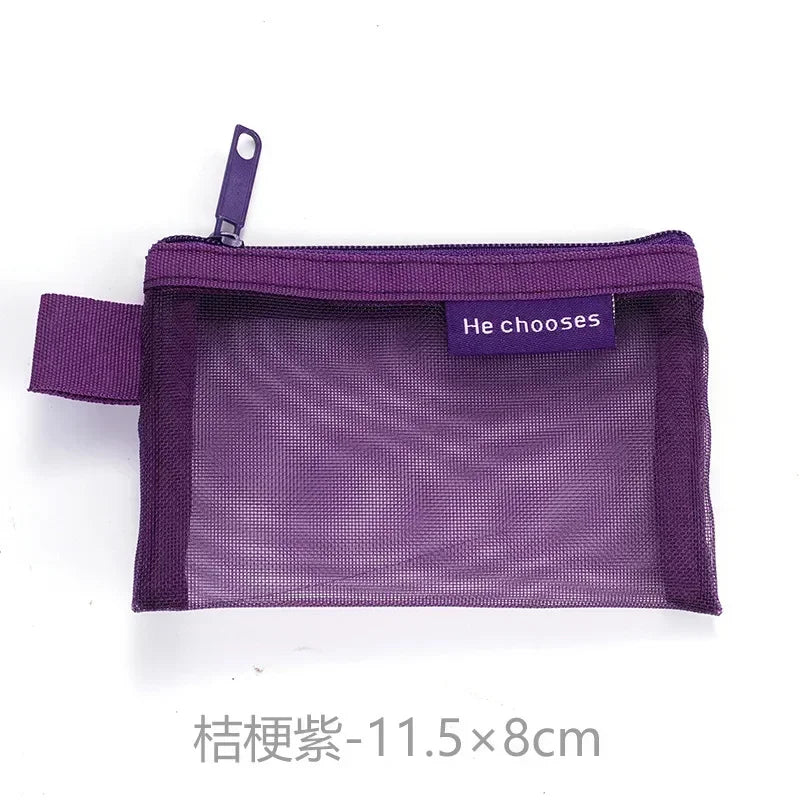 Small Square Solid Color Coin Bag Nylon Mesh Lipstick Key Earphone Organizer Holder Bus Bank ID Credit Cards Pouch Case Storage