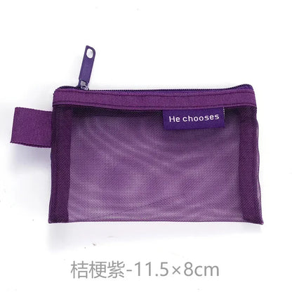 Small Square Solid Color Coin Bag Nylon Mesh Lipstick Key Earphone Organizer Holder Bus Bank ID Credit Cards Pouch Case Storage