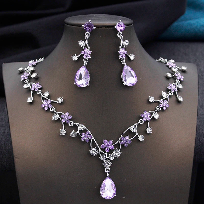 Rhinestone Water Drop Bridal Jewelry Sets for Women Choker Necklace Earring Set Wedding Bride Jewelry Sets