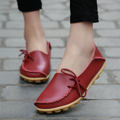 Fashion Women Flats Genuine Leather Oxford Women's Shoes Moccasins Women Shoes Slip On Bowtie Flats Tenis Shoes Woman Plus Size