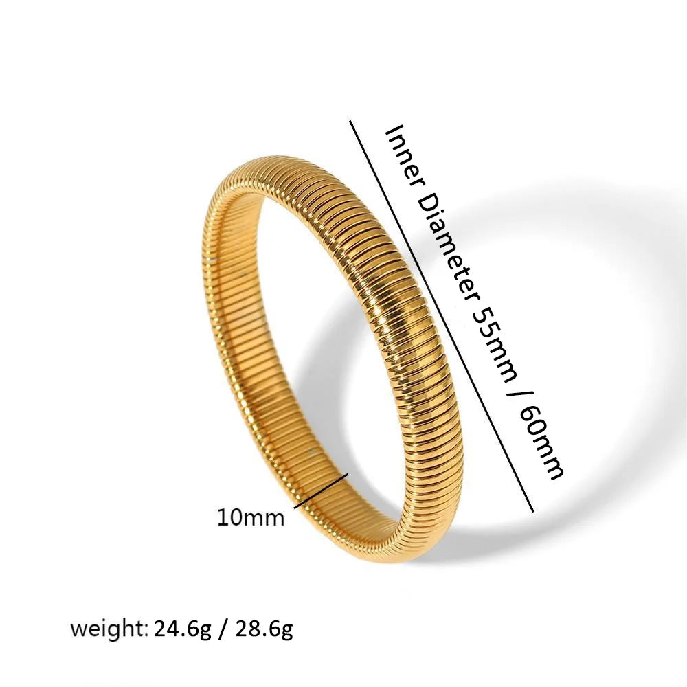304L Stainless Steel Elastic Bracelet Women 18k Gold Plated Charm Punk Wide Chunky Metal Spiral Bangle pulseras Waterproof