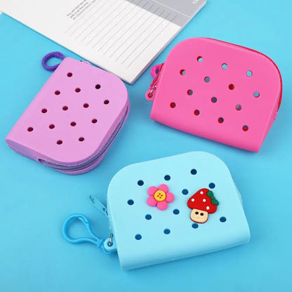 Soft Silicone Mini Holes Wallet Zipper Coin Purses Card Holder Money Bag Women Girls Zipper Change Pouch Storage Bag Organizer