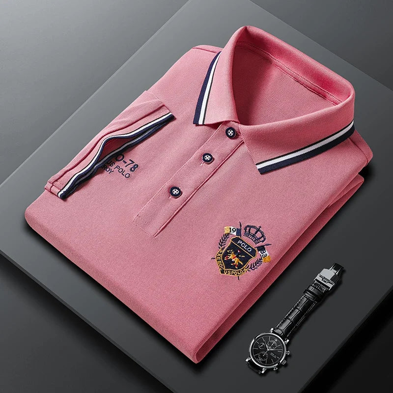 New Men's Casual Embroidery Short Sleeve Polo Shirt Fashion Solid Color Top