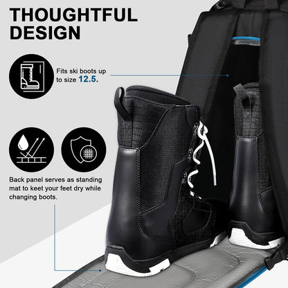 Travel Ski Boot Bag Backpack 50L Large Capacity Waterproof for Snowboard Boots Helmet Goggles Hang Skis Dry Wet Separation