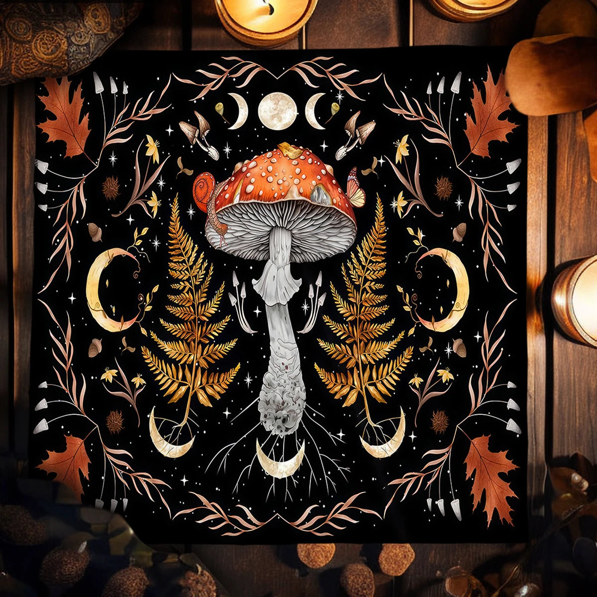 Pink Butterfly Moon Phase Floral Tarot Card Tablecloth  Altar Cloth Witchcraft Astrology Oracle Divination Cloth Home Decor