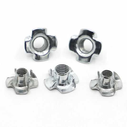 20pcs M3 M4 M5 M6 M8 M10 Zinc Plated Four Claws Nut Speaker T-nut Blind Pronged Insert Tee Nut Furniture Hardware