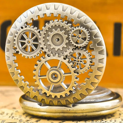 Vintage Bronze Steampunk Copper Cutout Gear Quartz Pocket Watch Necklace Pendant Clock Chain Men Women Chain Gift