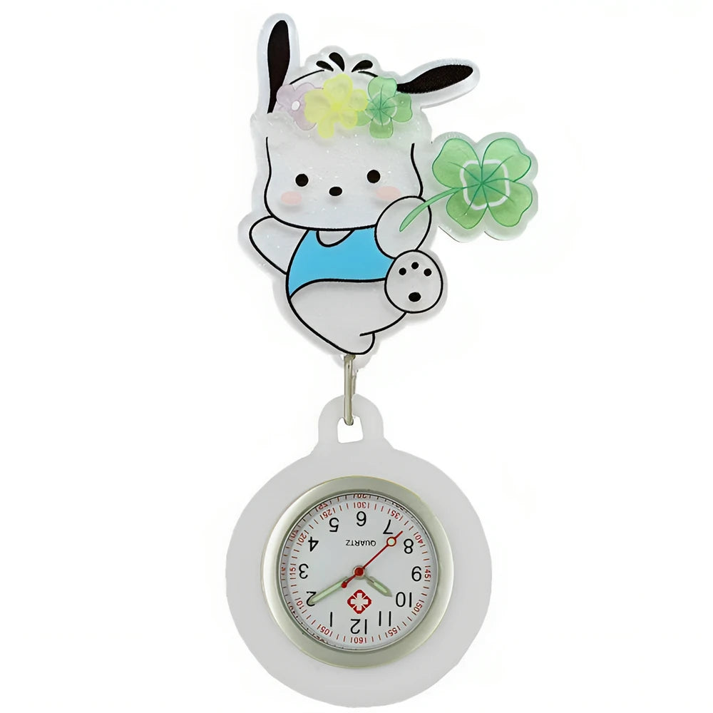MINISO Nurse Doctor Hospital Medical Workers Lovely Cat Dog Health Care Hang Clip Badge Reel Pocket Watches Retractable Clock