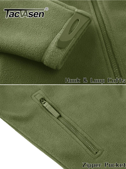 TACVASEN Full Zip Up Green Fleece Jacket Thermal Warm Work Coats Mens Zipper Pockets Jacket Hiking Training Outwear Windbreaker