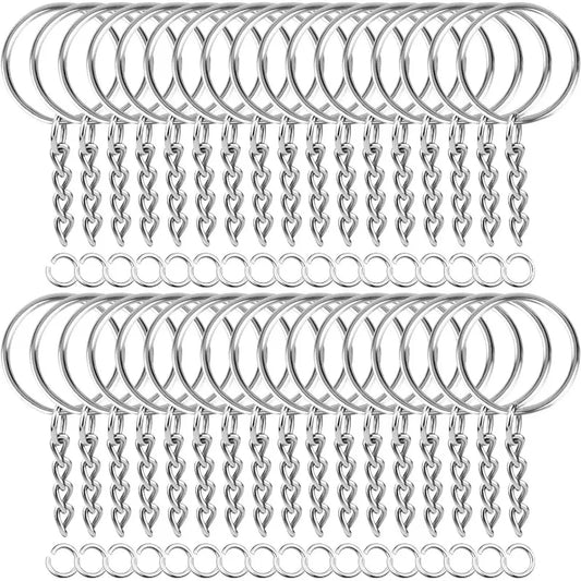 100 Pieces Set Split Key Rings with Chain and Jump Rings Bulk Kit Accessories for Keychains Lanyards Charms Jewelry DIY Crafts