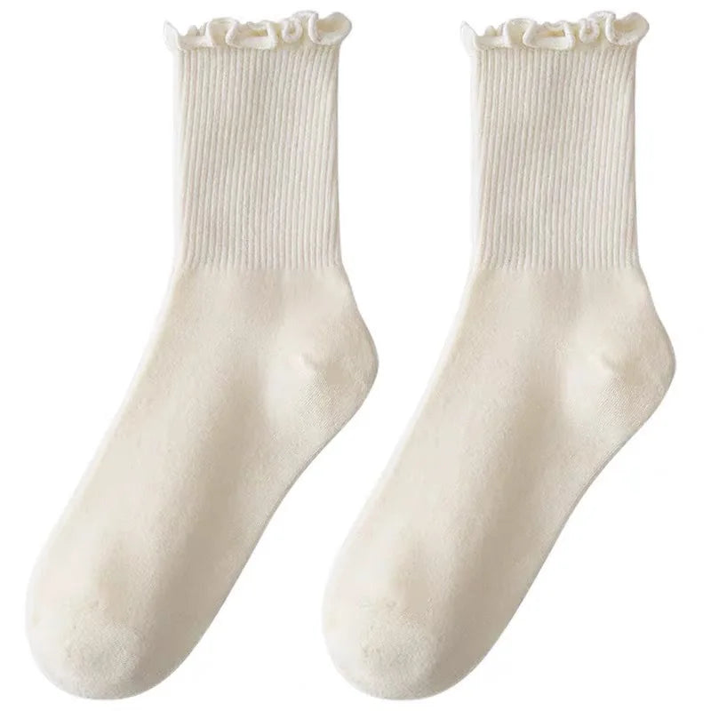 5 Pairs /Lot Socks for Women Ruffle Middle Tube Ankle Short Breathable Black White Set Spring Autumn