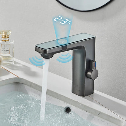 White Smart Sensor Basin Faucet Screen Digital Display Hot Cold Water Mixer Tap Touchless Vanity Sink Faucet For Bathroom