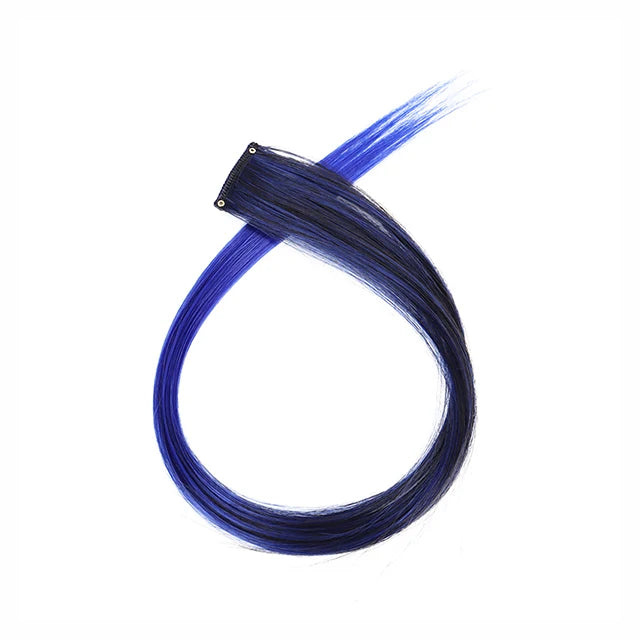 5PCS 22Inch Synthetic Long Straight Hair Clips Rainbow Hair Extension Colored Red Green Blue Hairpiece for Women