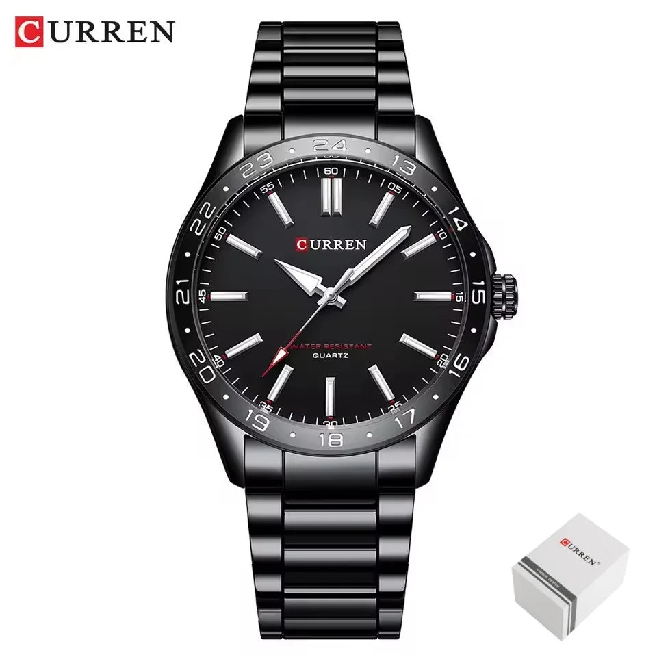 CURREN 8452 Men Quartz Watch Simple Fashion Leisure Business Clock Black Silvery Stainless Steel Strap Wristwatch for Male