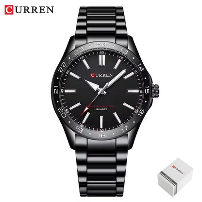 CURREN 8452 Men Quartz Watch Simple Fashion Leisure Business Clock Black Silvery Stainless Steel Strap Wristwatch for Male
